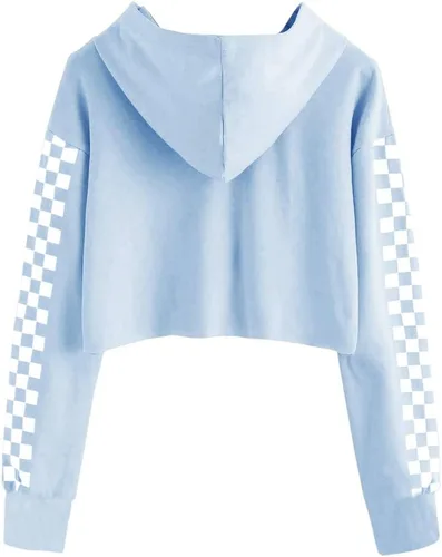 Vista 2 de Imily Bela - Sudadera corta con capucha, con bonitos cuadros, manga larga, a la moda, para niña
