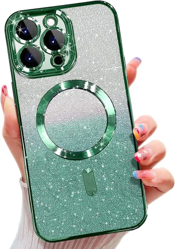 Vista 15 de Misscase Funda magnética compatible con iPhone 14 con purpurina y protector de lente de cámara, protección completa, compatible con MagSafe