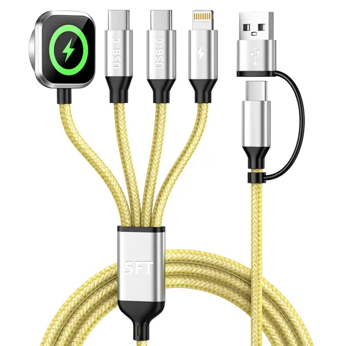 Vista 13 de Cruise Essentials Cable de Carga 4 en 2 para Cargador Apple iWatch/iPhone 17/Lightning/Micro, Cable Cord de Carga Múltiple de Viaje Compatible