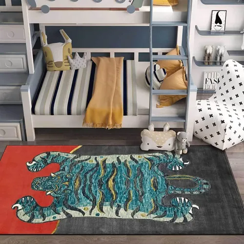 Vista 23 de Alfombra vintage de estilo bohemio con diseño de tigre para puerta de baño, 2 x 3 pies, alfombra pequeña para dormitorio, lavable, tapete de tigre