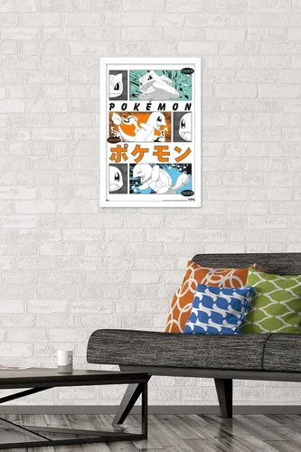 Vista 2 de Pokémon - Póster de pared de anime Trio, 22.4 pulgadas de largo x 14.7 pulgadas de ancho, versión enmarcada en blanco