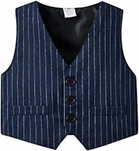 Vista 23 de IDOPIP Trajes de otoño e invierno para niños pequeños, camisa de manga larga con corbatín + chaleco + pantalones largos, overoles