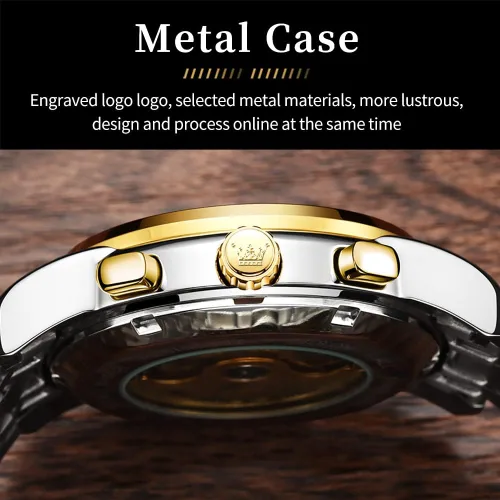 Vista 5 de OLEVS Relojes automáticos para hombre, de lujo, de cuerda automática, reloj de pulsera mecánico, de acero inoxidable, impermeable, luminoso, fecha