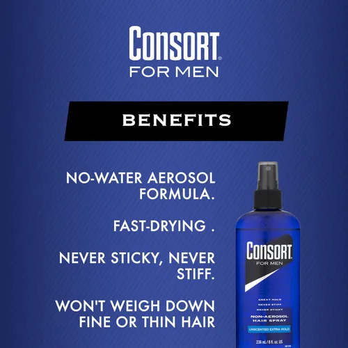 Vista 2 de Consort Spray para el cabello para hombres, sujeción extra, sin perfume, sin aerosol, 8 onzas líquidas