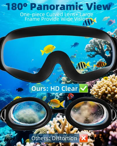 Vista 5 de Paquete de 2 gafas de natación para hombres, mujeres y adultos, marco grande, antivaho, sin fugas, protección UV HD, visión amplia, gafas