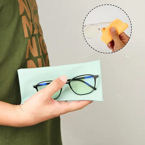 Vista 6 de LUTER 4 fundas suaves para lentes, 7 x 3.5 pulgadas, piel sintética, para lentes de lectura, con 4 paños de limpieza, portátil, pequeña, delgada
