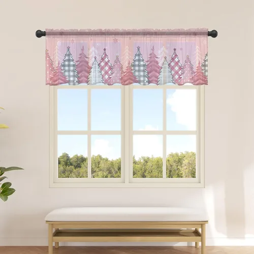 Vista 12 de Cortinas semitraslúcidas para árbol de Navidad, 45 pulgadas de longitud para sala de estar, cortinas de ventana de copo de nieve de invierno