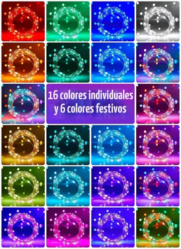 Vista 5 de Minetom Guirnalda de luces que cambian de color – Cadena de 100 luces LED de 33 pies con control remoto, 16 colores individuales y 6