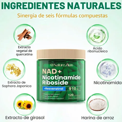 Vista 2 de NAD+ Resveratrol 910mg Suplemento para mujeres y hombres - 120 cápsulas (120 unidades (paquete de 1))