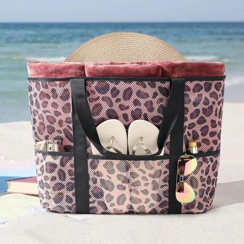Vista 5 de F-color Bolsa de playa de malla familiar - Bolsa de playa con 9 bolsillos