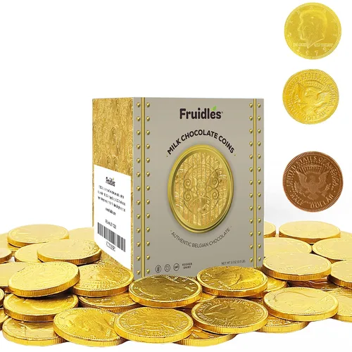 Vista 7 de Monedas de chocolate con leche, chocolate belga, sin nueces, diseño de bóveda
