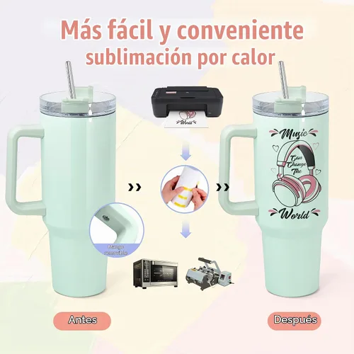 Vista 4 de AGH Vaso de sublimación de 40 onzas con asa y pajita, paquete de 4 vasos aislados de acero inoxidable, botellas de agua, vasos de viaje