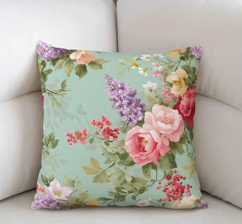 Vista 2 de Swono Funda de almohada decorativa de lino y algodón con diseño de flores, funda de almohada floral de 18 x 18 pulgadas Sw-010