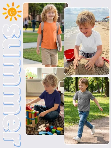Vista 6 de Poroka 5 Pack Toddler Boys Short Sleeve Cotton T-Shirt Crew Neck T-Shirt for Baby Toddler