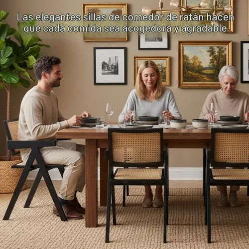 Vista 6 de Furlide Juego de 2 sillas de comedor de ratán, sillas de comedor modernas de mediados de siglo con brazos, sillas de bambú para exteriores