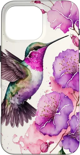Vista 19 de Hummingbird Floral Watercolor Pink Purple Paint Flowers Case for iPhone 17
