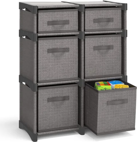 Vista 10 de Estante organizador de almacenamiento de tela de 6 cubos para dormitorio, sala de juegos y más, estantes resistentes para cubos de bricolaje en negro