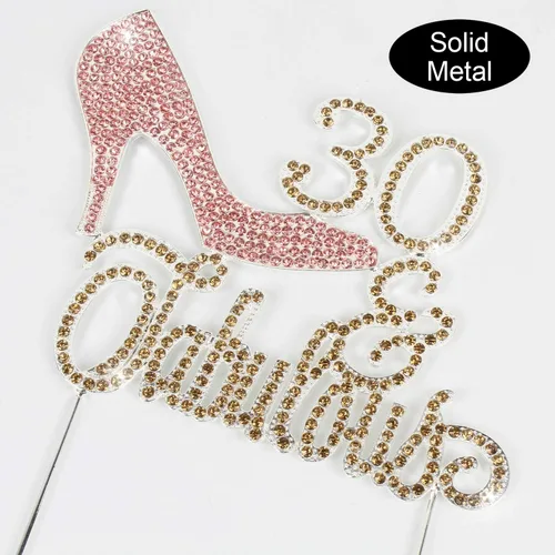 Vista 3 de LINGTEER 30 fabulosos adornos para tartas de cristal con diamantes de imitación de tacón alto, color rosa, perfecto para 30 cumpleaños, aniversario