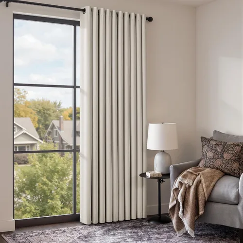 Vista 37 de Cortinas de 100 pulgadas extra anchas 100% opacas marfil con ojales, lino Natural