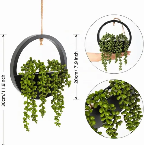 Vista 2 de Paquete de 2 plantas artificiales artificiales para colgar en la Negro