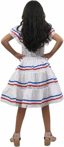 Vista 5 de Vestido de cintas étnicas rojo, azul y blanco cubano, domincano, puertorriqueño