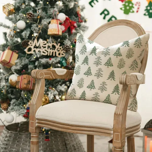 Vista 3 de RABUSOFA Juego de 2 fundas de almohada de Navidad de 18 x 18 pulgadas, decoración de árbol de Navidad, almohadas decorativas blancas, decoración