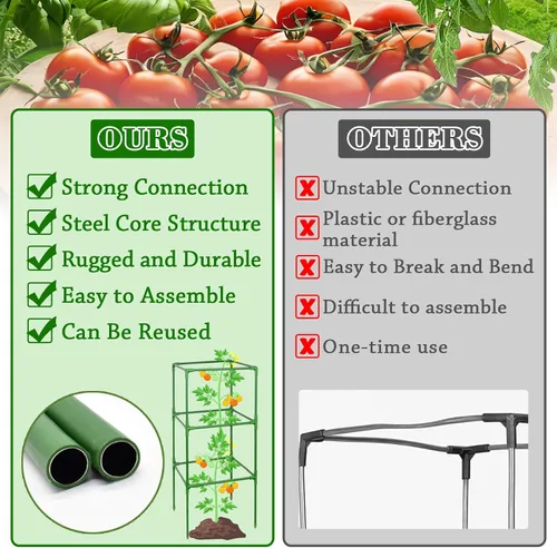 Vista 6 de ZeeDix Paquete de 4 jaulas de tomate resistentes de 60 pulgadas con clips Verde-Paquete de 4