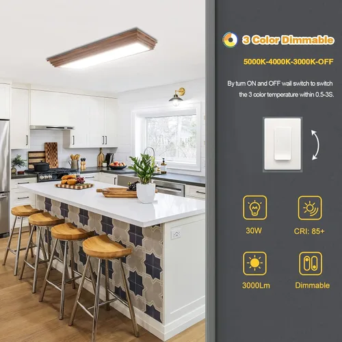 Vista 2 de FAITHSAIL - Lámpara LED de 2 pies con CCT seleccionable de 3000K/4000K/5000K, regulable, lámpara LED lineal de 2 pies con aspecto de madera, 30W
