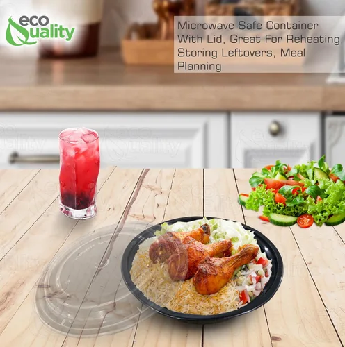 Vista 6 de Recipientes redondos de plástico para preparación de comidas con tapas para microondas de 18 onzas – Contenedor de almacenamiento de alimentos