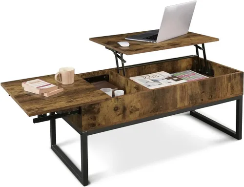 Vista 10 de CAPHAUS Mesa de centro elevable con compartimento oculto y cajón deslizante, mesa elevadora para almacenamiento de sala de estar, 41 pulgadas