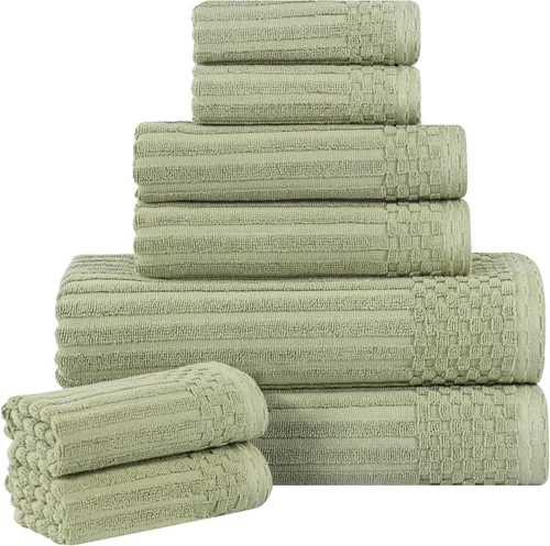 Vista 141 de Superior Juego de 6 toallas de algodón sólido y acanalado, toallas de cara de 13 x 13 pulgadas, toallas de mano de 16 x 28 pulgadas, toallas de baño