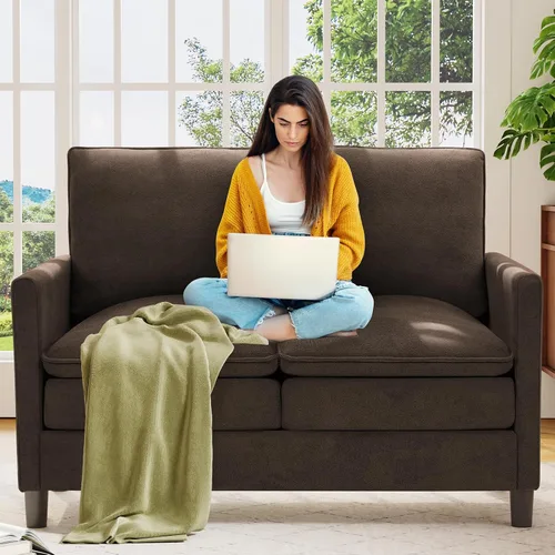 Vista 30 de Welzona Loveseat, 51" Small L Shaped Couch, Comfy Teddy Love Seat with Ottoman Set, Tool-Free Setup Loveseat Sofa with Ottoman, All-Wood Small Sofa