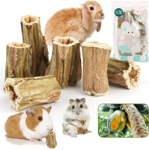 Vista 8 de Abizoo Juguetes masticables de conejo para conejos, 4 piezas de madera de papaya natural, palitos masticables de conejito para dientes, chinchilla