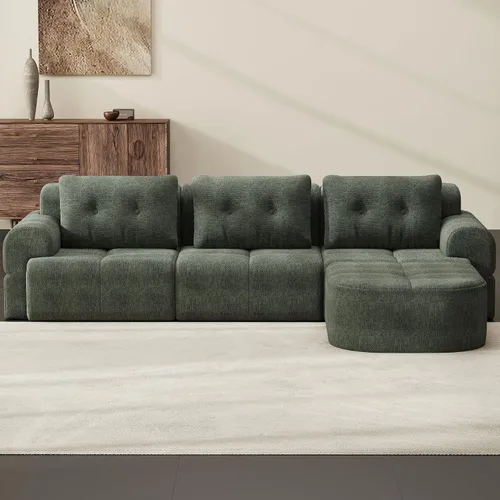 Vista 3 de Sofá seccional comprimido sin hueso de 112 pulgadas con otomana movible convertible en forma de L sofá esquinero modular para sala de estar, sofás