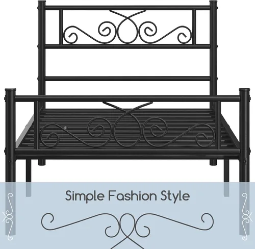 Vista 4 de Topeakmart Base de cama de metal clásico negro de 13 pulgadas con cabecero, base de colchón, plataforma de cama, base de cama con listones