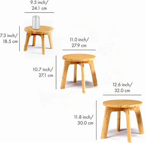Vista 3 de GOBAM Taburete de bambú de 7.3 pulgadas, taburete resistente para adultos, taburete para niños, taburete de madera portátil para cocina, baño