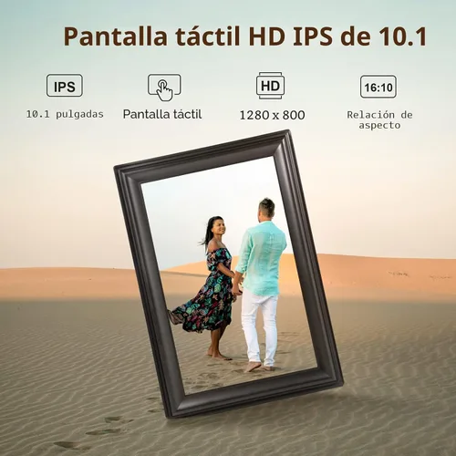 Vista 2 de Marco de fotos digital WiFi de 10.1 pulgadas, pantalla táctil IPS de 1280 x 800HD, marco de fotos digital electrónico, memoria de 16 GB, rotación