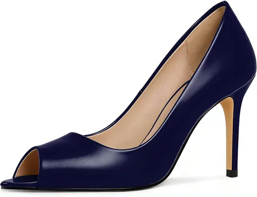 Vista 26 de Eldof Zapatos de tacón alto con punta abierta para mujer, con puntera abierta, para boda, sexy, para novia, clásicos, de 3.5 pulgadas Beige