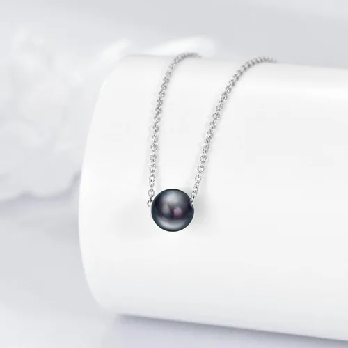 Vista 3 de Gargantilla de plata de ley 925 con perlas negras, regalo de cumpleaños para mujer