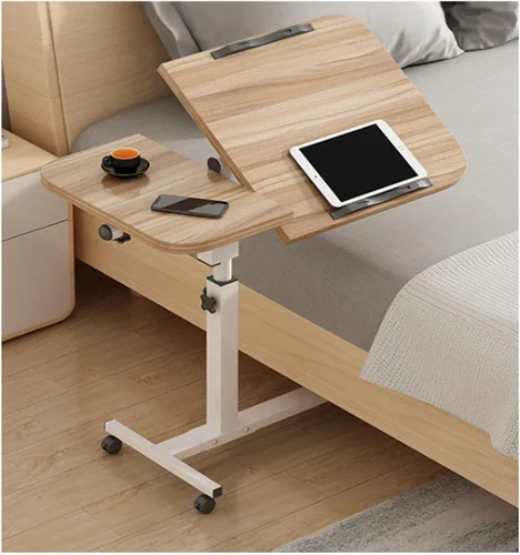 Vista 11 de Mesa auxiliar pequeña, mesa auxiliar para sala de estar, mesa auxiliar de ángulo ajustable, rotación de 360° con ruedas, mesa auxiliar móvil, fácil