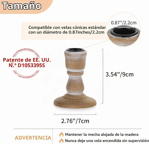 Vista 2 de NUPTIO Portavelas Decorativo: Juego de 10 Portavelas de Madera Marrón Vintage - Portavelas Cónicos Cortos Bohemios a Granel para Decoración de Mesa