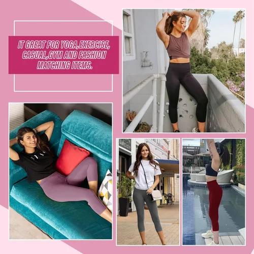 Vista 3 de CAMPSNAIL Paquete de 4 leggings de cintura alta para mujer, pantalones de yoga suaves con control de abdomen para entrenamiento, correr