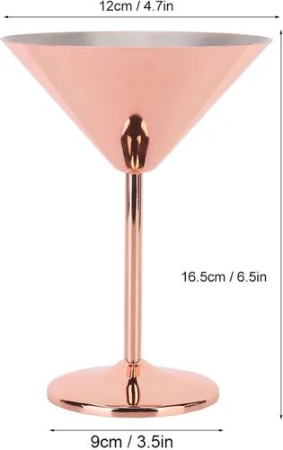 Vista 3 de Juego de 2 vasos de Martini de acero inoxidable, irrompibles de metal, copas de Martini de cobre, elegantes copas de cóctel, copas de vino, juego