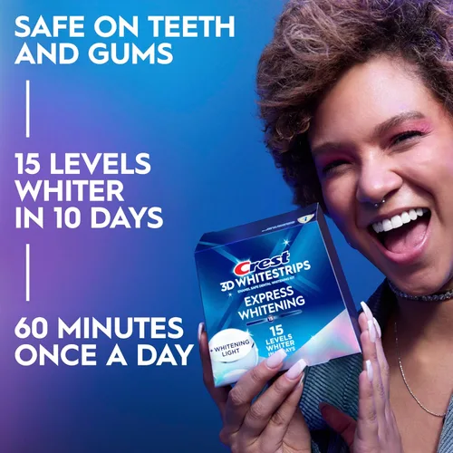 Vista 2 de Kit de blanqueamiento dental Crest 3D Whitestrips Express con luz LED + blanqueamiento de dientes, 1 luz + 10 tratamientos, cada uno con 1