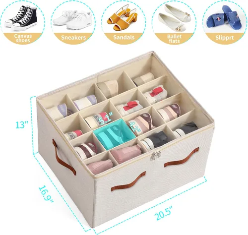 Vista 3 de Organizador de zapatos para armario, caja de almacenamiento de zapatos plegable grande con cubierta transparente, particiones extraíbles y parte