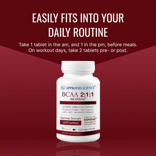 Vista 6 de Approved Science Suplemento BCAA - 60 tabletas - 2400 mg - Aumenta el rendimiento y mejora el desarrollo muscular - L-leucina, L-isoleucina