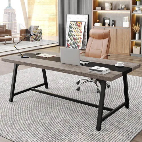 Vista 4 de Tribesigns Mesa de computadora: escritorio de oficina ejecutiva de 70.86 pulgadas con mesa grande, escritorio de estudio moderno con marco de metal