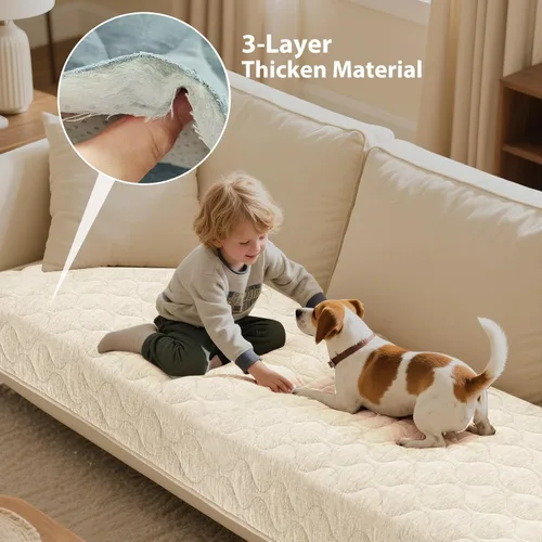 Vista 3 de Gollense Funda antideslizante para sofá para mascotas, funda acolchada de felpilla mullida para perros, lavable, protector suave y apto para Marfil