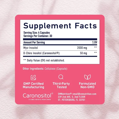 Vista 8 de SMNutrition Suplemento DIM para mujeres, mio-inositol y D-Chiro inositol Paquete de equilibrio hormonal con proporción 40:1 (30 porciones)
