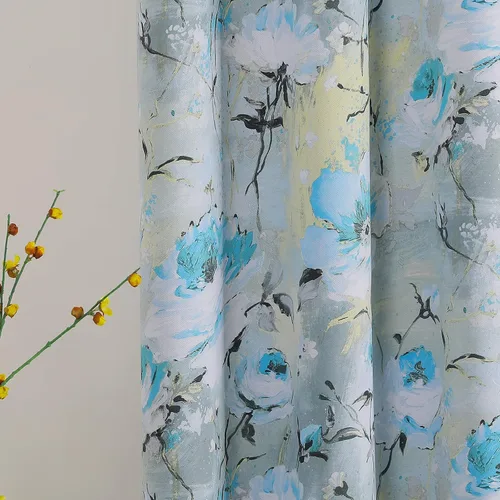 Vista 10 de MYSKY HOME Cortinas florales de 45 pulgadas de largo para sala de estar, baño, aislamiento térmico, cortina de oscurecimiento de la habitación